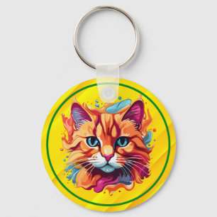 Cute Colourful Cat Face-87002 Key Ring