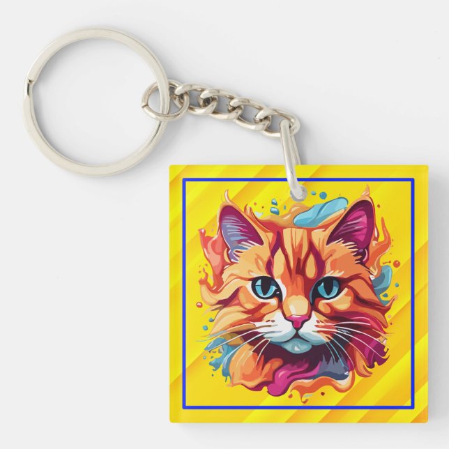  Cute Colourful Cat Face-87002 Key Ring (Front)