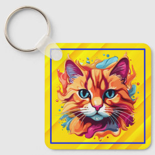Cute Colourful Cat Face-87002 Key Ring