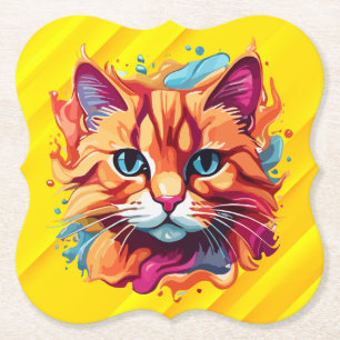  Cute Colourful Cat Face-87002 Paper Coaster