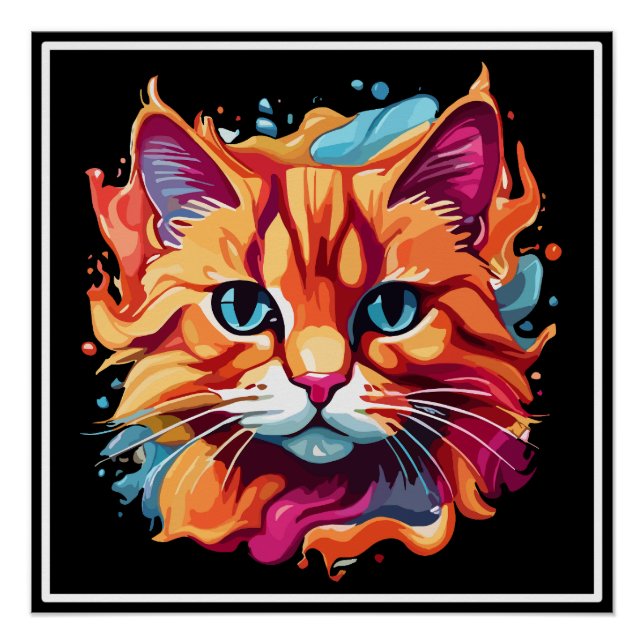 Cute Colourful Cat Face-87002 Poster (Front)