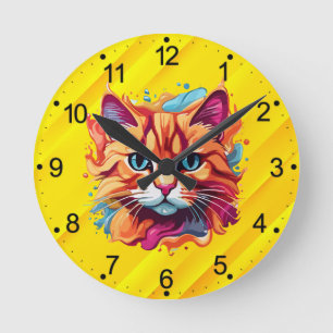 Cute Colourful Cat Face-87002 Round Clock