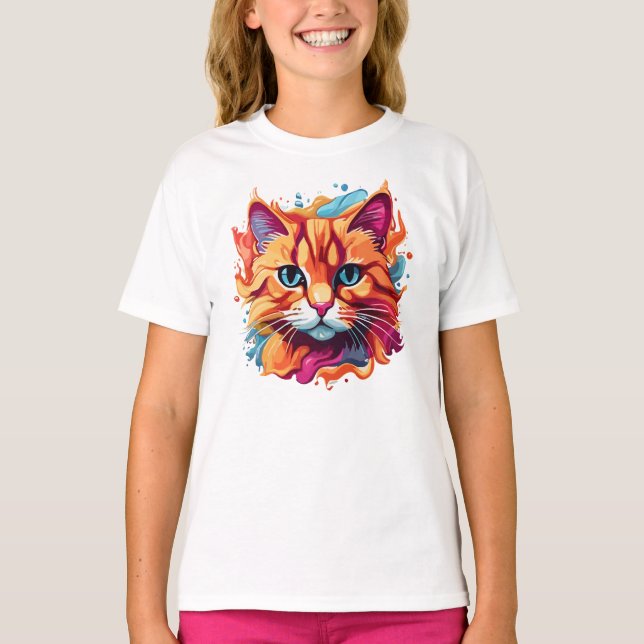  Cute Colourful Cat Face-87002 T-Shirt (Front)