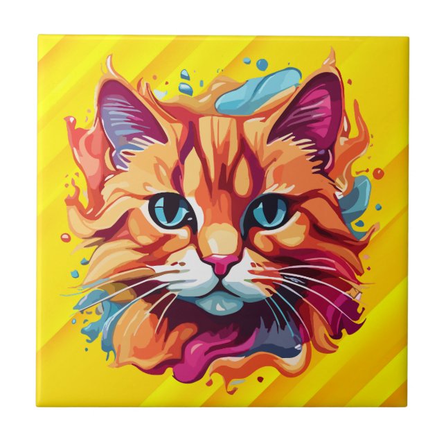 Cute Colourful Cat Face-87002 Tile (Front)