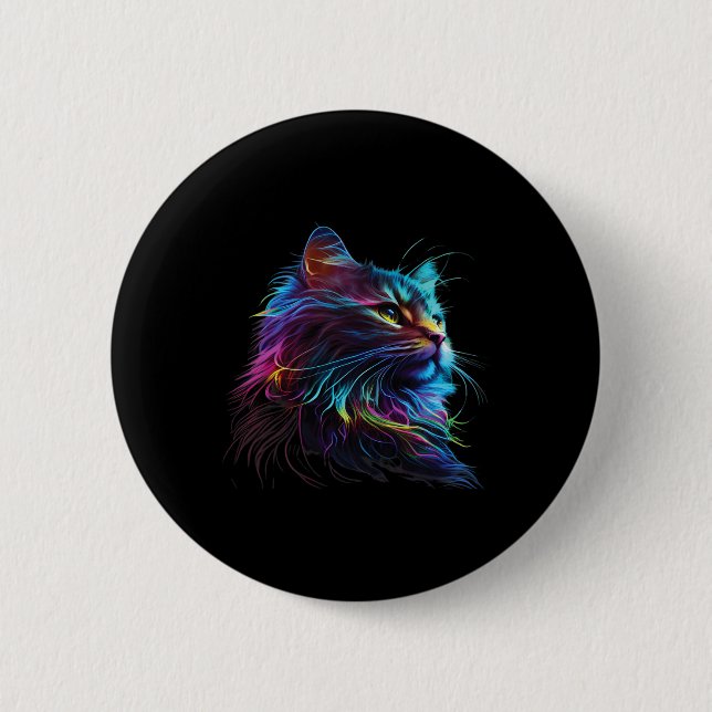Cute Colourful Cat For Kitten Lovers Art Kitty Cat 6 Cm Round Badge (Front)