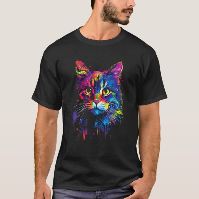 Cute Colourful Cat for Women s Girls Men Boys Cat  T-Shirt (Front)
