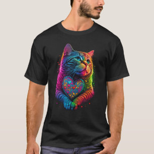 Cute Colourful Cat for Women's Girls Men Boys for T-Shirt
