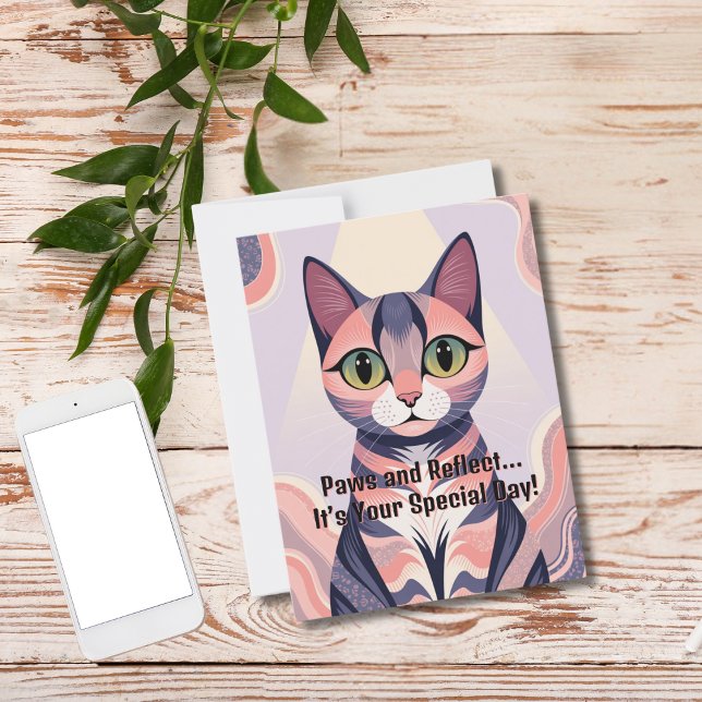 Cute Colourful Cat, Fun, Chic, Whimsical Birthday Postcard (Creator Uploaded)