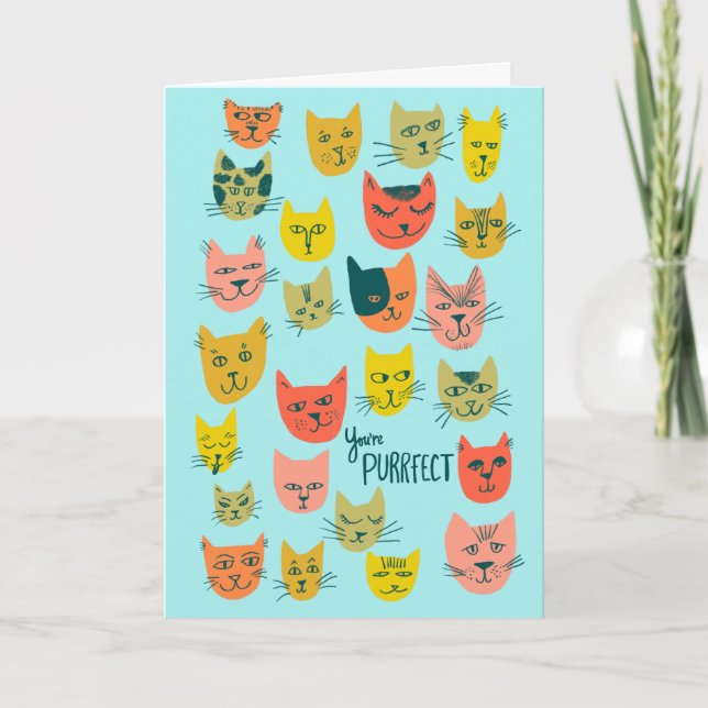 Cute colourful cat heads pattern ANNIVERSARY LOVE Card (Front)