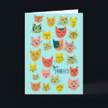Cute colourful cat heads pattern ANNIVERSARY LOVE Card<br><div class="desc">Hand made card for you! Customise with your own text on the front and inside the card. Check my shop for lots more colours and designs!</div>