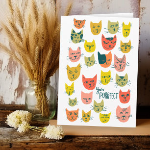 Cute colourful cat heads pattern ANNIVERSARY LOVE Card