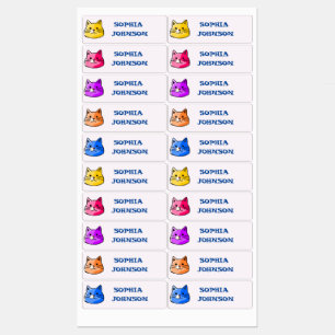 Cute colourful Cat Kids name Labels