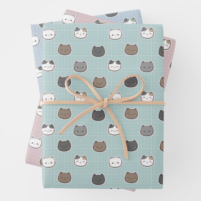 Cute Colourful Cat Pastel Colour Wrap Wrapping Paper Sheet (In situ)