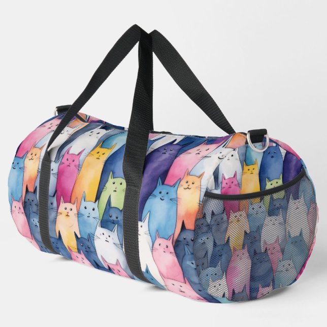 Cute Colourful Cat Pattern Duffle Bag (Right Corner)