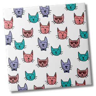 Cute Colourful Cat Pattern Tile