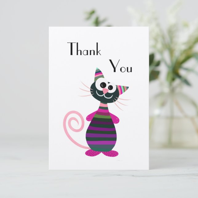 Cute colourful cat thank you card (Standing Front)