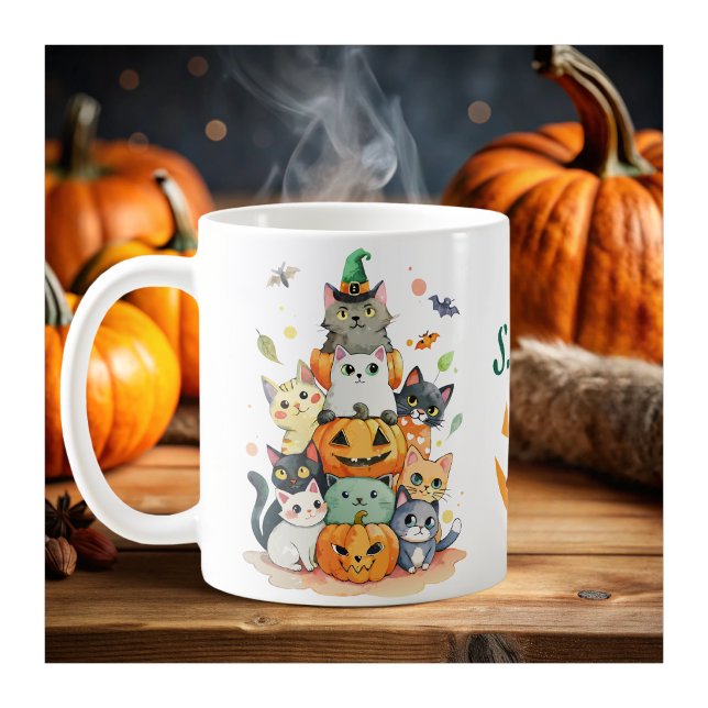 cute colourful cats in pumpkin personnalized mugs (Creator Uploaded)