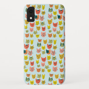 Cute colourful cats pattern on blue iPhone XR case