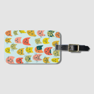 Cute colourful cats pattern on blue luggage tag