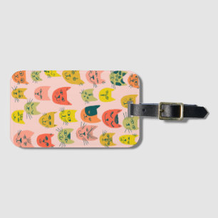 Cute colourful cats pattern on pink luggage tag