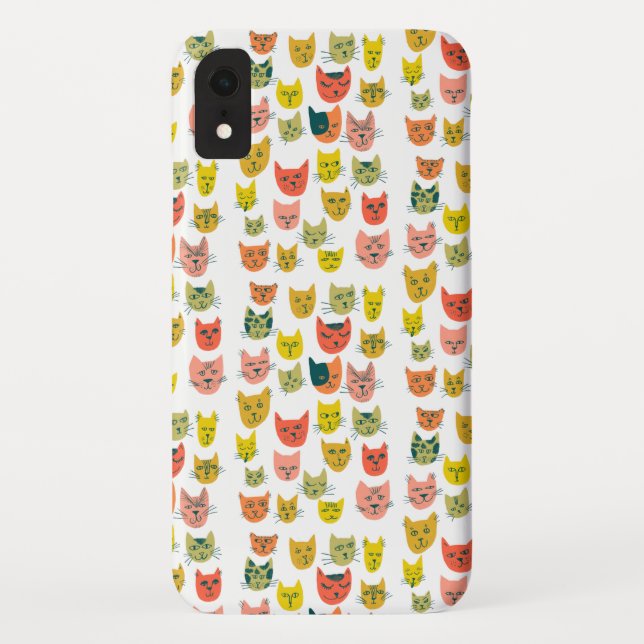 Cute colourful cats pattern on white Case-Mate iPhone case (Back)