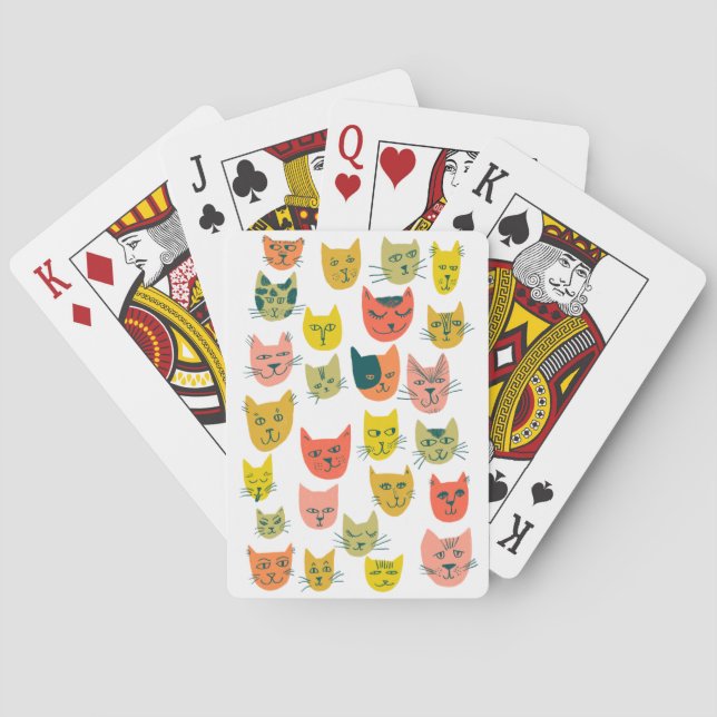 Cute colourful cats pattern on white playing cards (Back)