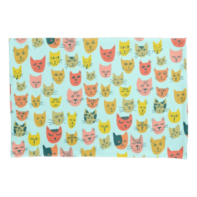 Cute Colourful Cats Pattern Pillowcase (Front)