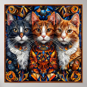 🐱 Cute Colourful Cats Whimsical Floral Art Print