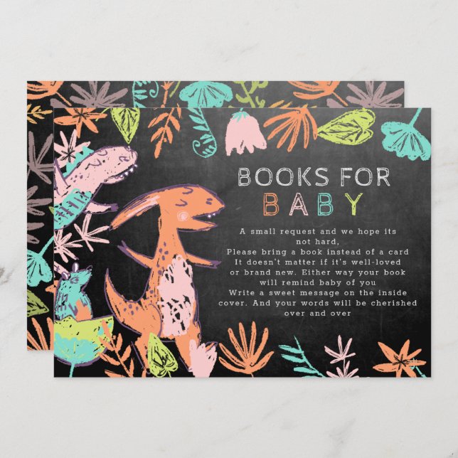 Cute Colourful Chalkboard Dino Books for Baby  Invitation (Front/Back)