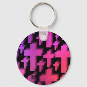 Cute colourful cheerful Christian crosses Key Ring