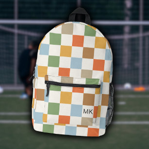 Cute Colourful Chequerboard Monogram Initials Printed Backpack