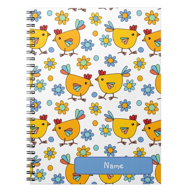 Cute Colourful chickens and flowers Notebook (Front)