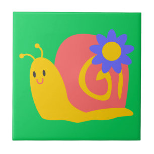 Cute colourful children's snail design tile