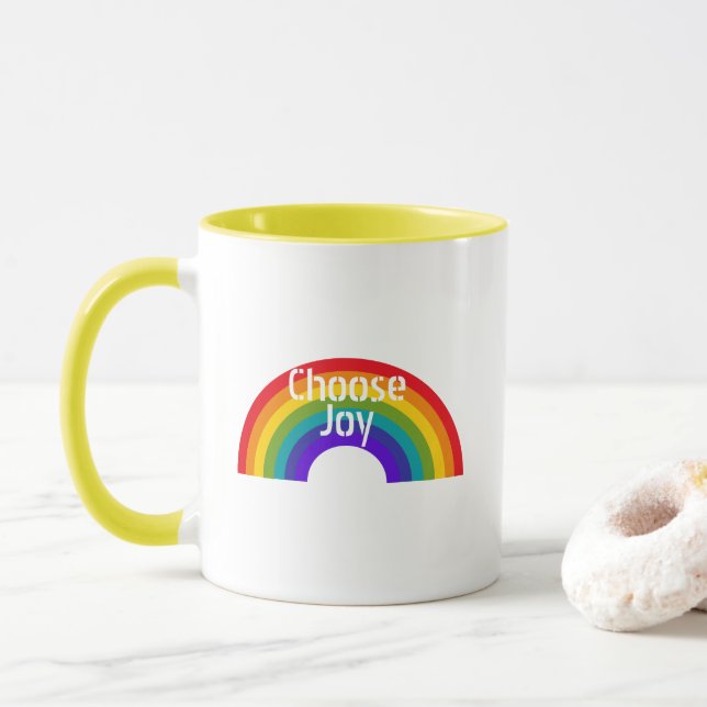 Cute Colourful Choose Joy Inspirational Rainbow Mug (With Donut)