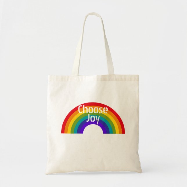 Cute Colourful Choose Joy Inspirational Rainbow Tote Bag (Front)