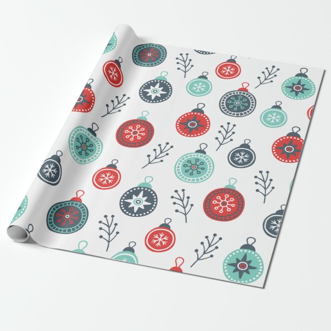 Cute Colourful Christmas Balls Pattern Wrapping Paper (Unrolled)