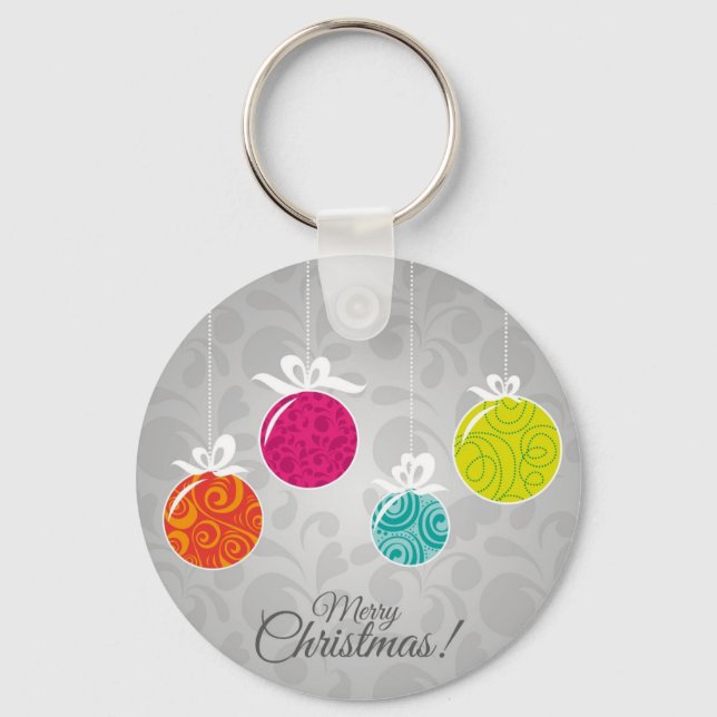 Cute colourful Christmas bauble decorations Key Ring (Front)