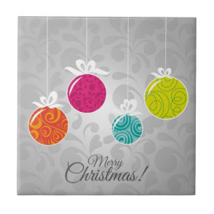 Cute colourful Christmas bauble decorations Tile
