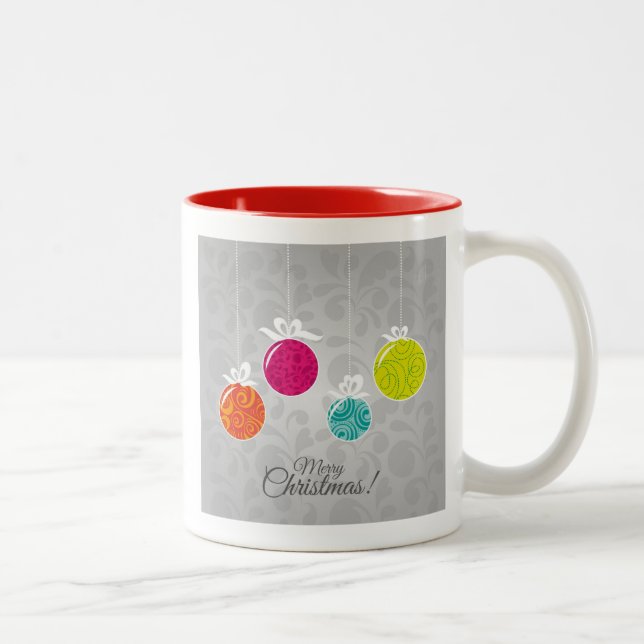 Cute colourful Christmas bauble decorations Two-Tone Coffee Mug (Right)