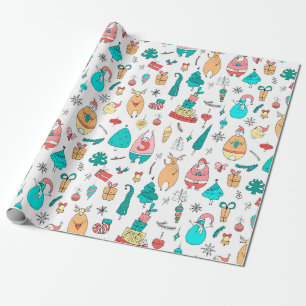 Cute Colourful Christmas Cartoon Animals Pattern Wrapping Paper