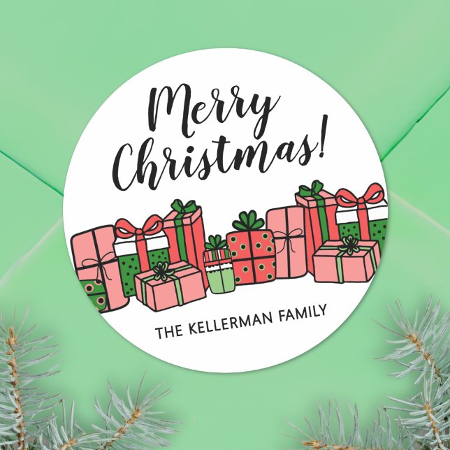 Cute Colourful Christmas Classic Round Sticker (Cute Colorful Merry Christmas Classic Round Sticker)