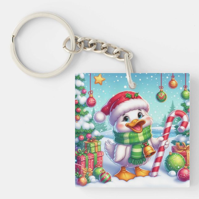 Cute Colourful Christmas duck Key Ring (Front)
