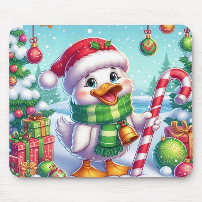 Cute Colourful Christmas duck Mouse Mat (Front)