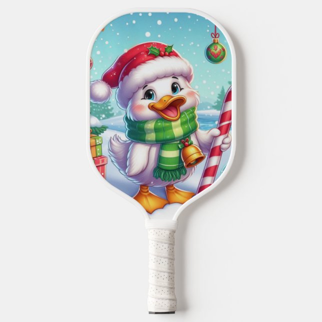 Cute Colourful Christmas duck Pickleball Paddle (Front)