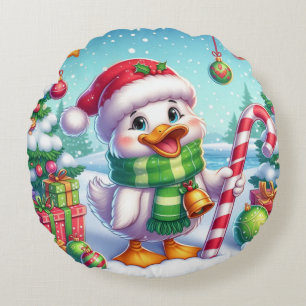 Cute Colourful Christmas duck Round Cushion