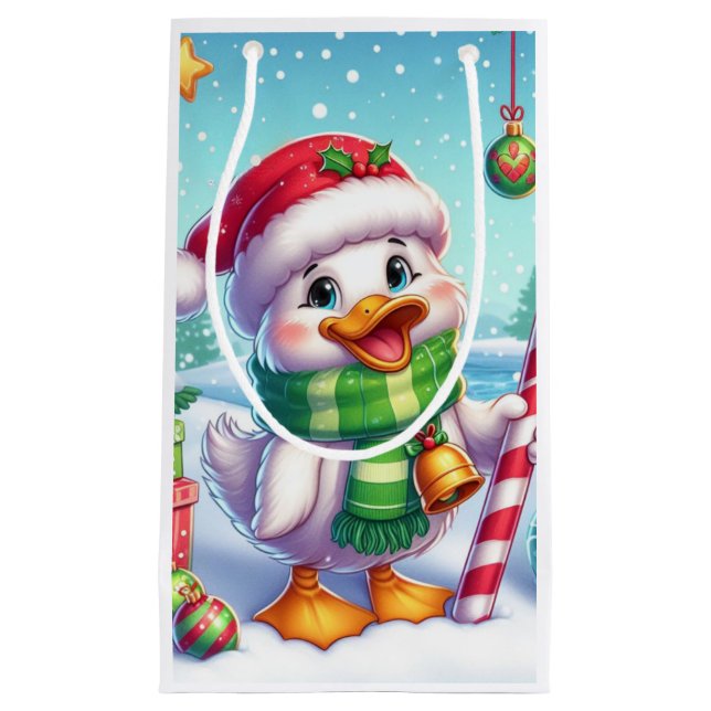 Cute Colourful Christmas duck Small Gift Bag (Front)