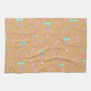 Cute Colourful Christmas Gingerbread Man Pattern Tea Towel