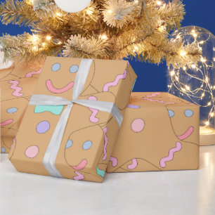 Cute Colourful Christmas Gingerbread Man Pattern Wrapping Paper