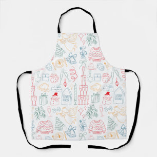 Cute Colourful Christmas Hand Drawn Doodle Pattern Apron