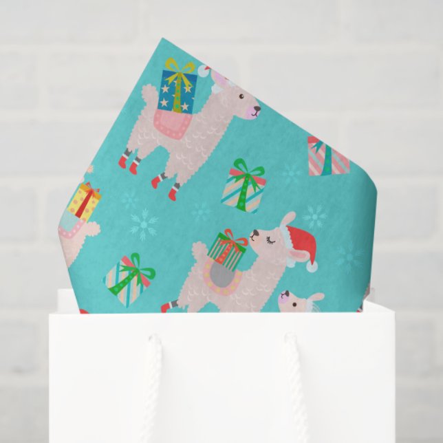 Cute Colourful Christmas Holiday Llama Kids Patter Tissue Paper (Gift Bag)